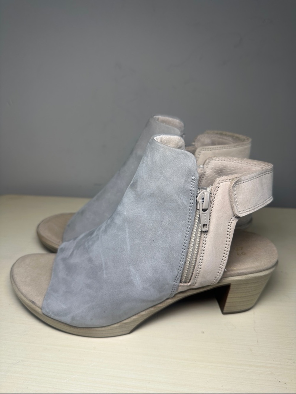 Naot Women's Grey Suede Open-Toe Ankle Bootie